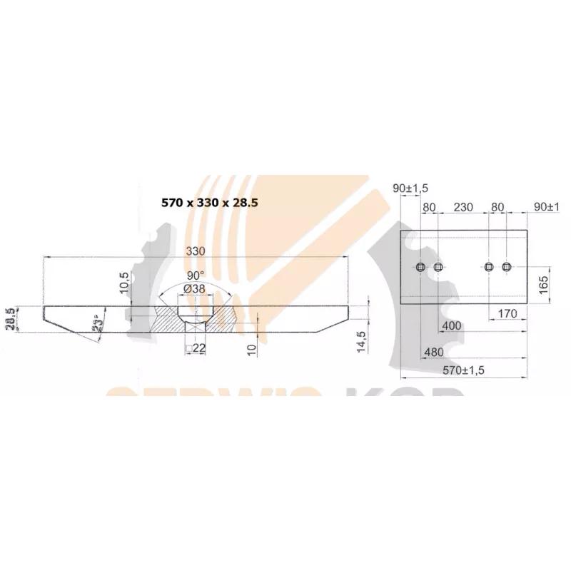 Лезвие подходит для Komatsu WA320 - 570x330x28,5