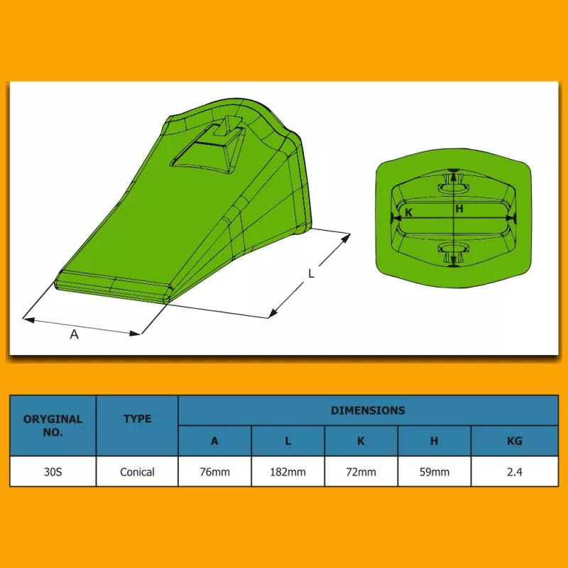 Зуб ESCO Conical 30s подходит для JCB - замена